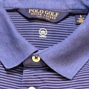 Polo Golf Ralph Lauren Mens Large Blue Striped Wicking Performance Polo Shirt